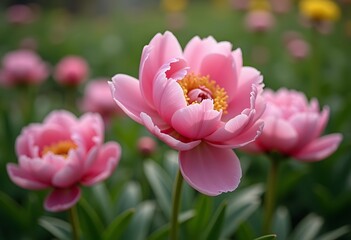 Fototapeta premium Pink peony in the garden close-up 