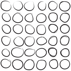 Black circle pen draw. Hand drawn circle highlighter line sketch set. Vector marker circular lines, doodle round circles for message note mark design element. Vector illustration. EPS 10