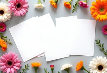 blank invitation or greeting card, painting a paper card with a delicate, beautiful texture, hand-painted background mix of watercolor and tempera paints, decoration natural yellow freesias
