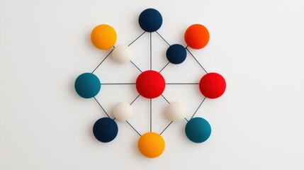 Fototapeta premium A colorful geometric arrangement of circular shapes connected by lines, creating an eye-catching design on a white background.