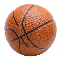 Obraz premium Close-up of a classic orange basketball with black lines, isolated on white background.