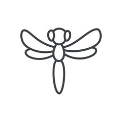 Cute dragonfly icon. Hand drawn monochrome illustration isolated on a white background. Vector 10 EPS.
