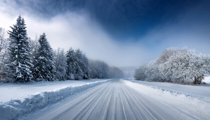 Fototapeta premium road in the snow, Generated image