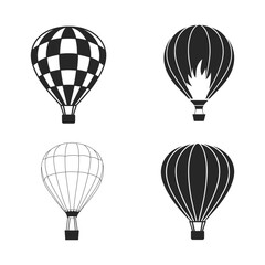 Obraz premium Air Balloon Set Silhouette Vector Design for Travel Themes, Air Balloon Silhouette Set in Various Designs for Creative Projects.