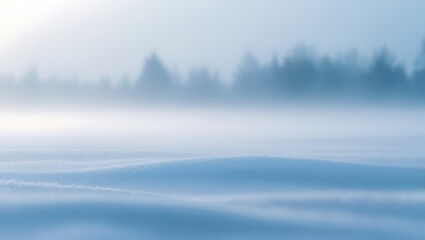 Fototapeta premium Misty Winter Landscape with Snow Covered Ground and Distant Trees