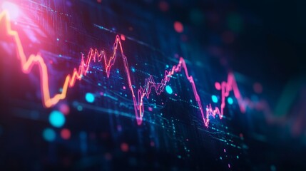 Abstract financial graph featuring uptrend line and arrows depicting stock market trends on blue background - financial data visualization for business analytics and investment insights