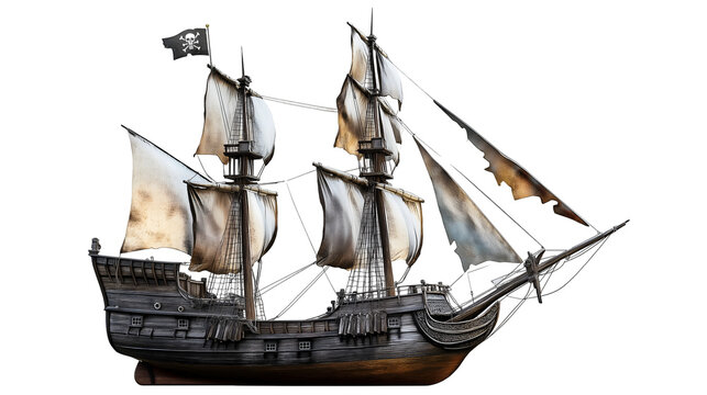 A Grand Vessel with Towering Masts, Tattered Sails, and an Aura of Adventure on the High Seas