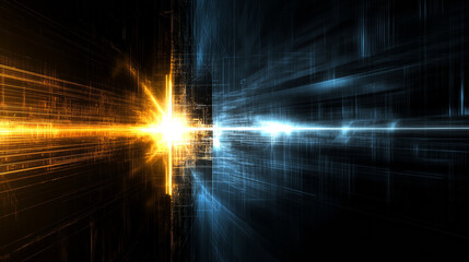 Obraz premium abstract background featuring dynamic lines of orange and blue light, creating sense of chaos and energy. This visually striking image evokes feelings of movement and depth