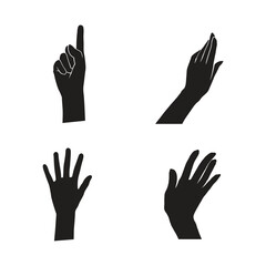 Obraz premium Hand Silhouette Collection Vector Illustrations of Hands. Hand Silhouette Set various Hand Poses for Designs.
