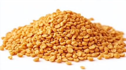 Fototapeta premium Pile of dry yellow split peas on white background.