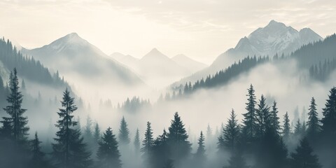 Foggy mountain views create a serene atmosphere, perfect for capturing the essence of peaceful landscapes. Enjoy the beauty of the foggy mountains as they envelop the scene in tranquility.