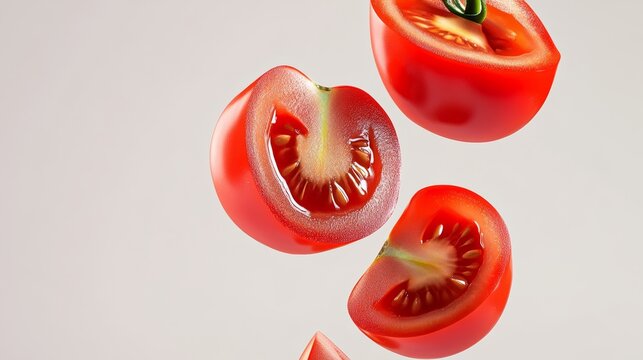 Close up of a tomato with the top cut off. The tomato is sliced in half and the top half is missing