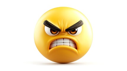 Angry Emoticon 3D Rendering Frustration Grrr Mad Yellow Face Irritated Annoyed Rage Temper Fury