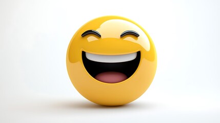Fototapeta premium Happy Smiley Face Emoji 3D Render Yellow Fun Laughter Joy Expression Positive Cheerful Good Mood