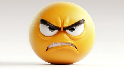 Angry Emoticon 3D Render Frowning Face Glowering Expression Irritated Emoji Frustrated Mad Annoyed