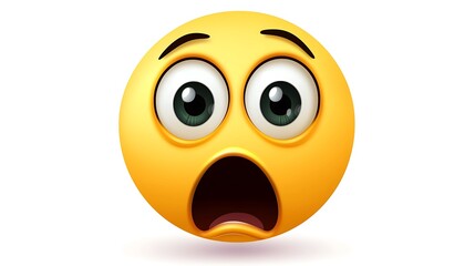 Fototapeta premium Shocked Emoticon Surprised Face Emoji Fear Amazement Wide Eyes Yellow 3D Rendering Digital Art