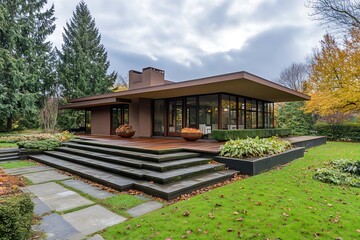 Modernist House with Terraced Steps. Concept of Architecture, Design, and Lifestyle.