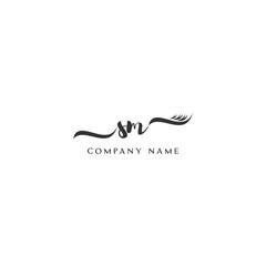 Minimalist SM Logo Design with Abstract Feather Element