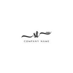 Minimalist ST Logo Design with Abstract Feather Element