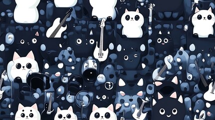 Lively cats jamming on a stage with miniature electric guitars and drum sets, surrounded by neon lights and cheering cartoon animals, vibrant and fun concert atmosphere, hd quality.