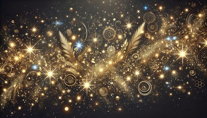 Sparkling dust particles. luxury sparkling PNG Gold splatter border .Festive background with gold glitter and confetti for celebration. Background with glowing golden particles.