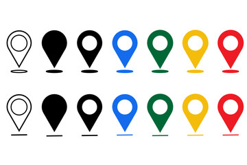 Location icon set. Location pointer vector icon fill and stroke with white background. Location pin icon, location, vector, symbols.
