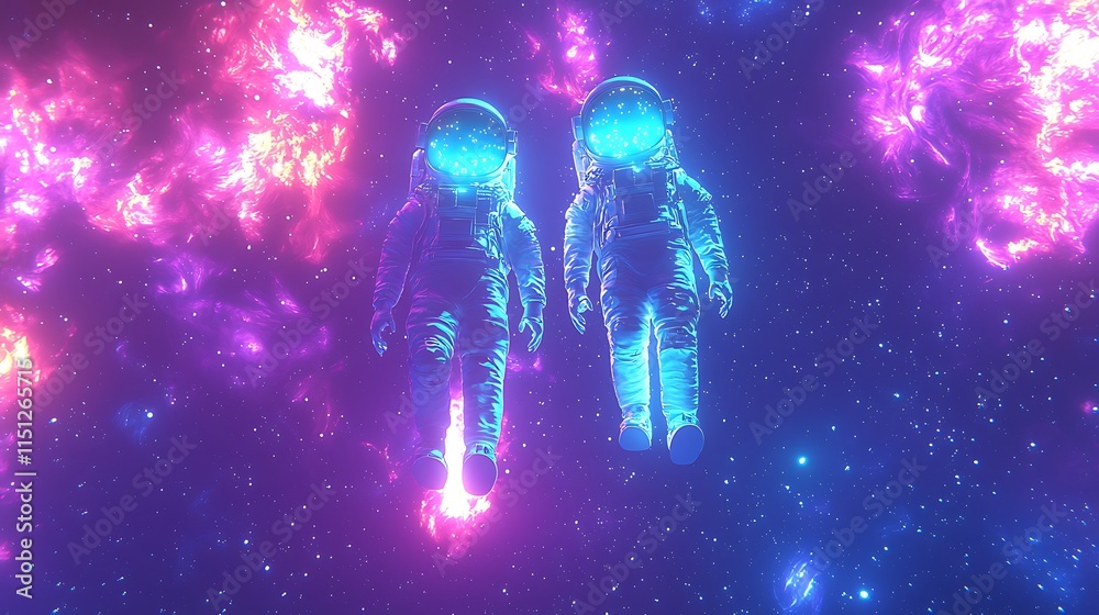 Aufkleber two astronauts float through a cosmic nebula