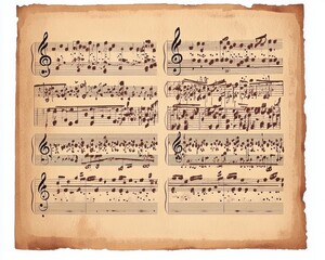 Fototapeta premium A vintage sheet music illustration featuring intricate musical notes on aged parchment.