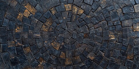 Fototapeta premium Mosaic design featuring an abstract dark texture combines intricate patterns and deep shades to create a captivating visual experience. The dark texture enhances the mosaics allure.