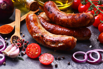 Pork sausages with spices and vegetables