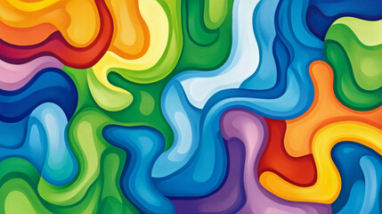 abstract background featuring colorful, flowing shapes in shades of blue, green, yellow, orange, and purple, creating sense of dynamic movement and energy