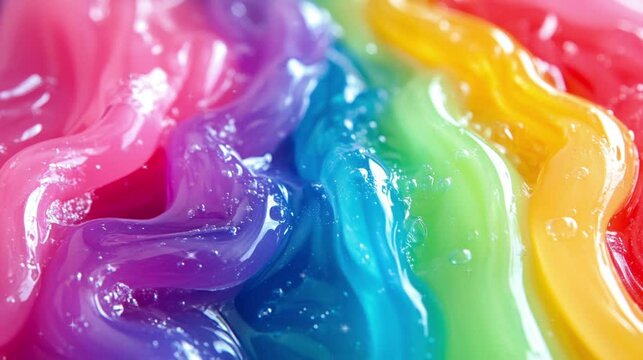 Abstract rainbow slime with glitter video footage kid toys.