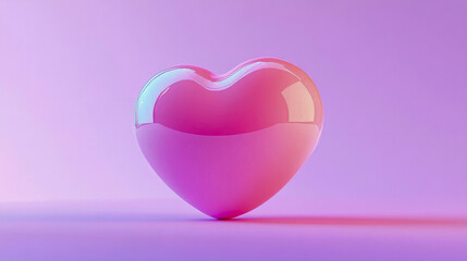 Glossy pink heart on violet background reflecting light