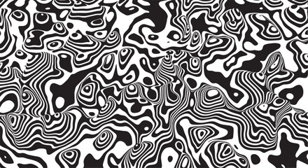 Trippy organic shape Waves Ripple Pattern black and white retro wave pattern reminding optical illusions