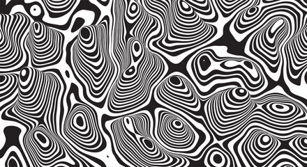 Trippy organic shape Waves Ripple Pattern black and white retro wave pattern reminding optical illusions
