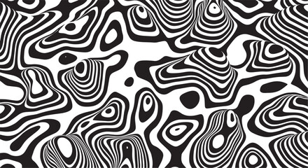 Trippy organic shape Waves Ripple Pattern black and white retro wave pattern reminding optical illusions