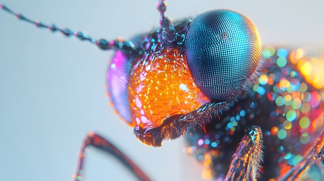 A close-up of a glowing toxic insect sting, with a small droplet of venom, set against a white background