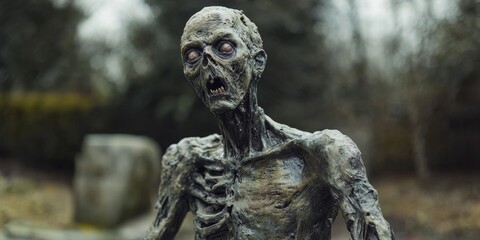 Emaciated and decaying, this male zombie stands as a haunting figure. The emaciated appearance of the male zombie captures an eerie sense of decay and transformation.