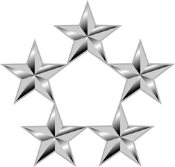 Five stars army, military, award, medal, honour, reward Navy 5 star service, score, silver detailed realistic medal icon for apps, UI, template and websites. Customer review quality satisfaction eps
