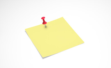 Blank yellow sticky note with thumbtack. Blank note, red pin