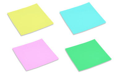 Sticky notes in assorted vibrant hues set against a white backdrop. Blank note.