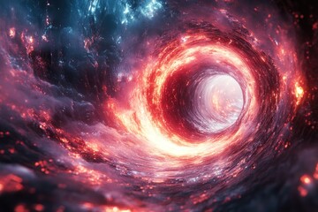 Fototapeta premium Fiery cosmic vortex, swirling nebula tunnel.