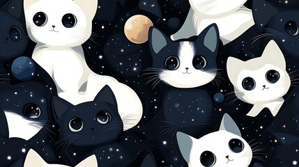 Whimsical cats with glowing fur playing among celestial constellations and orbiting planets, a backdrop of colorful swirling nebulas, ethereal and magical vibes, hd quality.