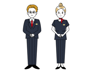 接客をする男性と女性の販売員のイラスト