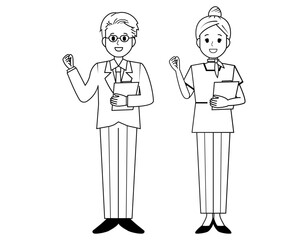 接客をする男性と女性の販売員のイラスト