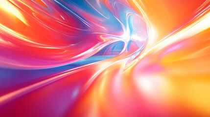 Naklejka premium Colorful abstract swirl blending vibrant hues of orange, blue, and pink in dynamic motion at a digital art exhibition