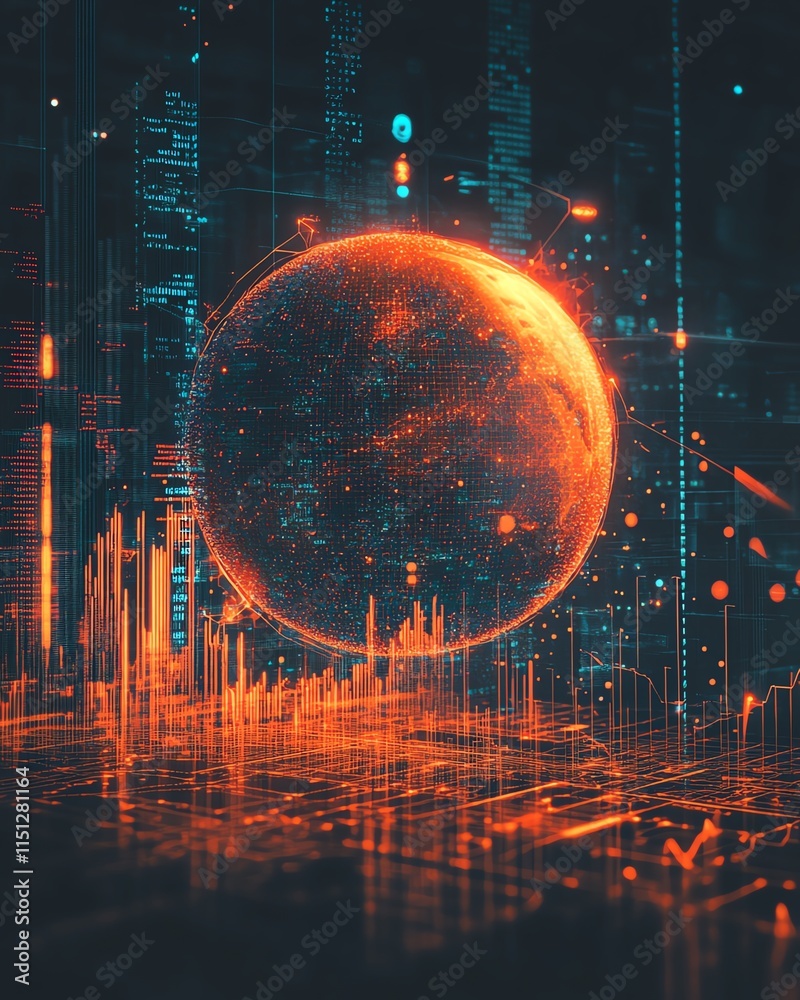 Aufkleber abstract globe on a background of technology, data, and digital statistics, symbolizing global conne