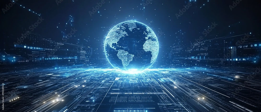 Aufkleber abstract globe on a technology and data background, symbolizing global communication, connection, an