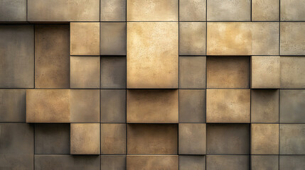 Naklejka premium Geometric wall design featuring a textured arrangement of rectangular panels in neutral tones