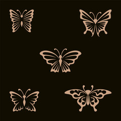 Butterfly icon set. Curved lines into beautiful butterfly elements.